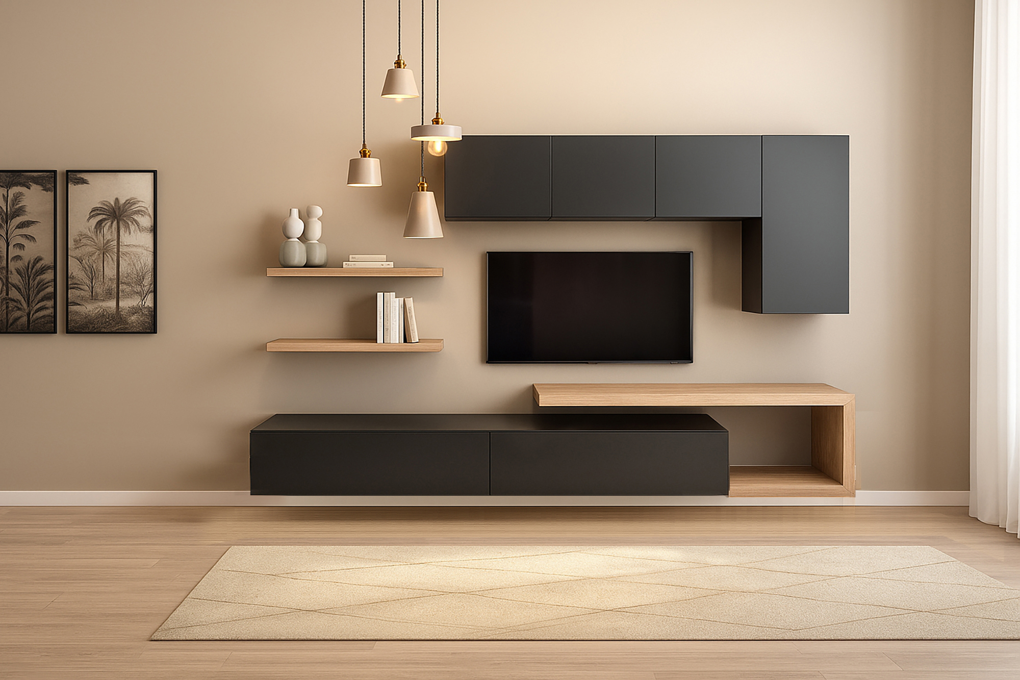 living-nera-rovere-esposta-AI Soggiorno moderno sospeso nero - immagine 1